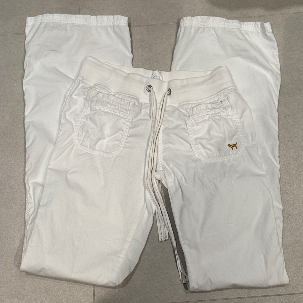 Pink Victoria’s Secret Y2k Size 2 White Pants Adjustable Waist Strap Pockets